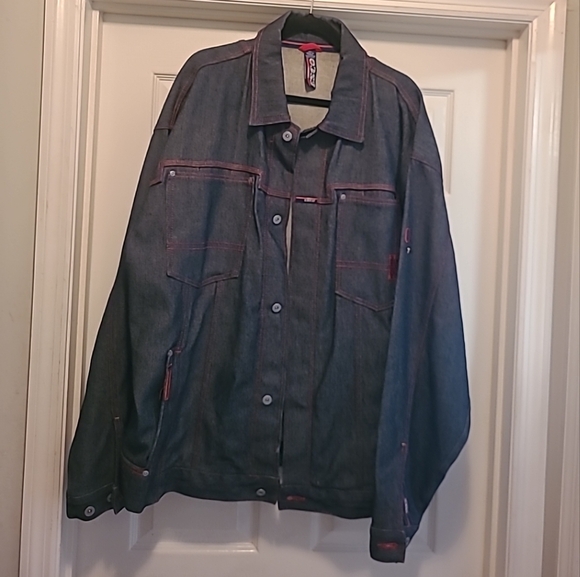 Vintage Willie Esco Navy Blue Jean Jacket with Red Stitching Size XL - Picture 1 of 6